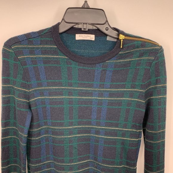 Equipment Sweater Navy Blue Plaid Wool Blend Crewneck Pullover - Picture 7 of 10